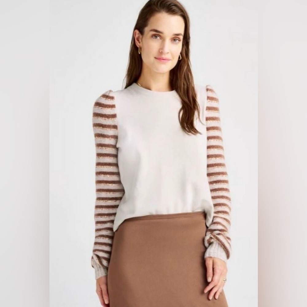 NWOT M Splendid Sequin Pullover in Oat Heather & Cotton Blend